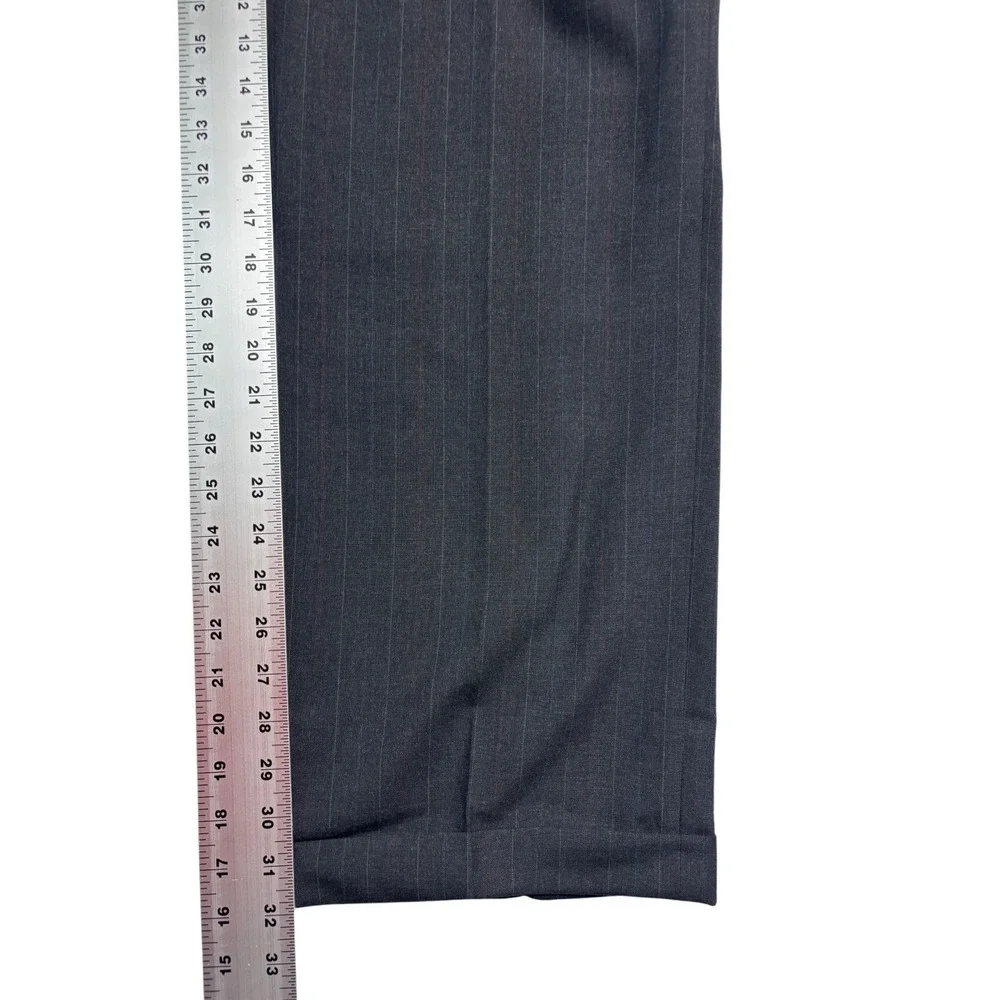 vtg 90s USA Made 40R 34x32 Charcoal Pinstripe 2pc Pant Suit Pleated High Waisted